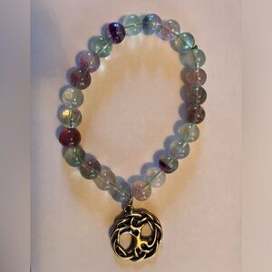 Artisan Fluorite Stretch 8mm Bead Bracelet with Tree of Life Dangle Charm NWOT